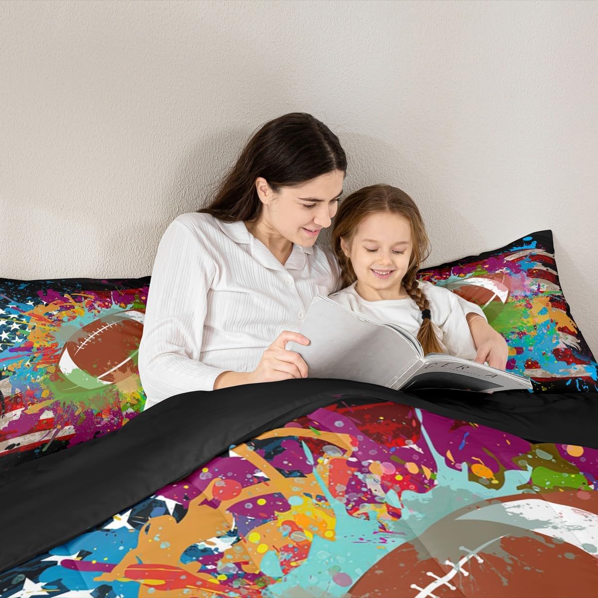 Feelyou American Football Bedding Set Watercolor Sports Theme Paint Football Comforter Set Rugby Sports Comforter Soccer Ball Game Duvet Set Full Size with 2 Pillow Case