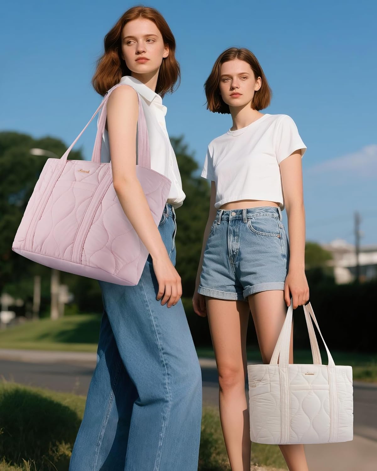 LOVEVOOK Tote Bag for Women, Puffer Quilted Work Travel Shoulder Bag with Zipper for Daily, Nurse, Teacher - Image 2