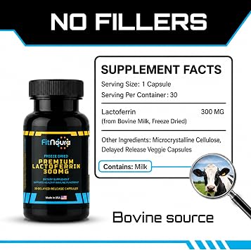 Enteric Coated Lactoferrin Supplement - Delayed Release Capsules | Grass Fed Bovine Lactoferrin | Immune Support, Boosts Immunity, Gut Health, Digestive Support | Low Lactose
