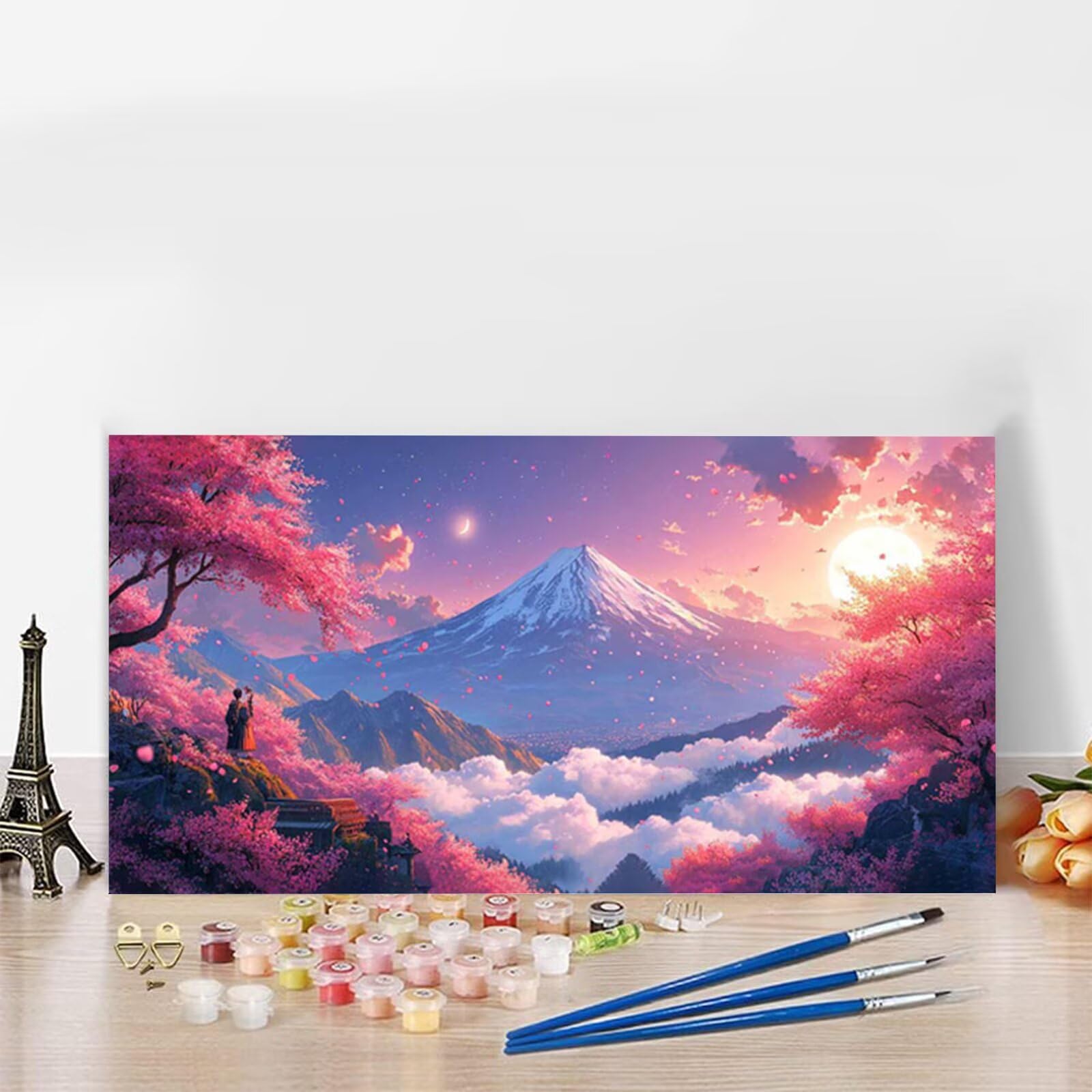 Mount Fuji Malowanie po numerach, dla dorosłych i początkujących, DIY, malowanie według numerów, krajobraz, kolorowy rysunek na płótnie, łatwa sztuka i rękodzieło, do akrylowego pigmentu, zestaw do