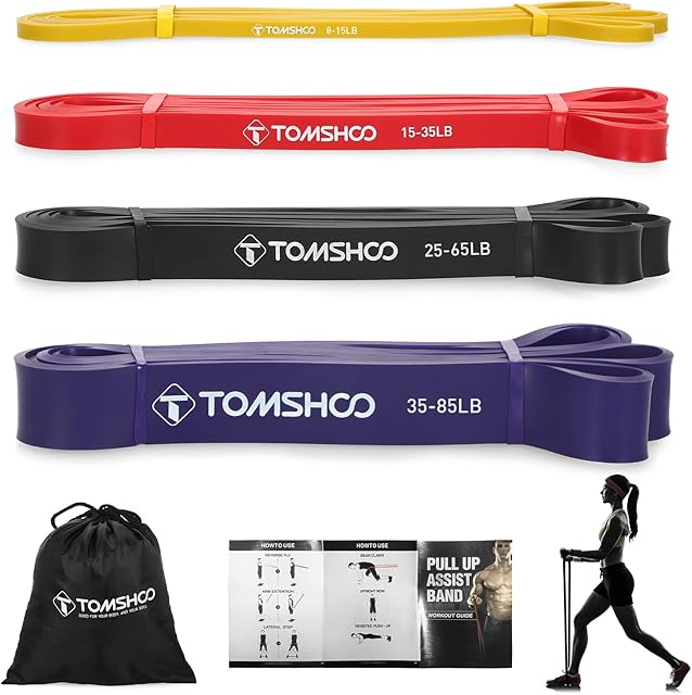 TOMSHOO Resistance Loop Bands, Pull Up Assist Bands Natural Latex for CrossFit, Stretching, Powerlifting, Gym, Yoga, Exercise Bands to Full Body Workout for Men/Women with Carry Bag
