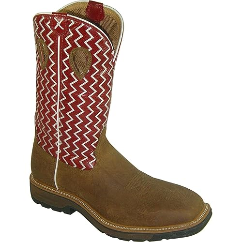 Twisted X Men's 12" Western Work Boot, Square Toe Steel Toe, Distressed Saddle Shoulder & Cherry, 14 EE