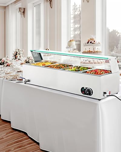 Miniatura 2 de WILPREP Calentador de alimentos comercial de 4 bandejas, mesa de vapor de 40 cuartos de galón, bandeja de calentamiento eléctrico de 1200 W,