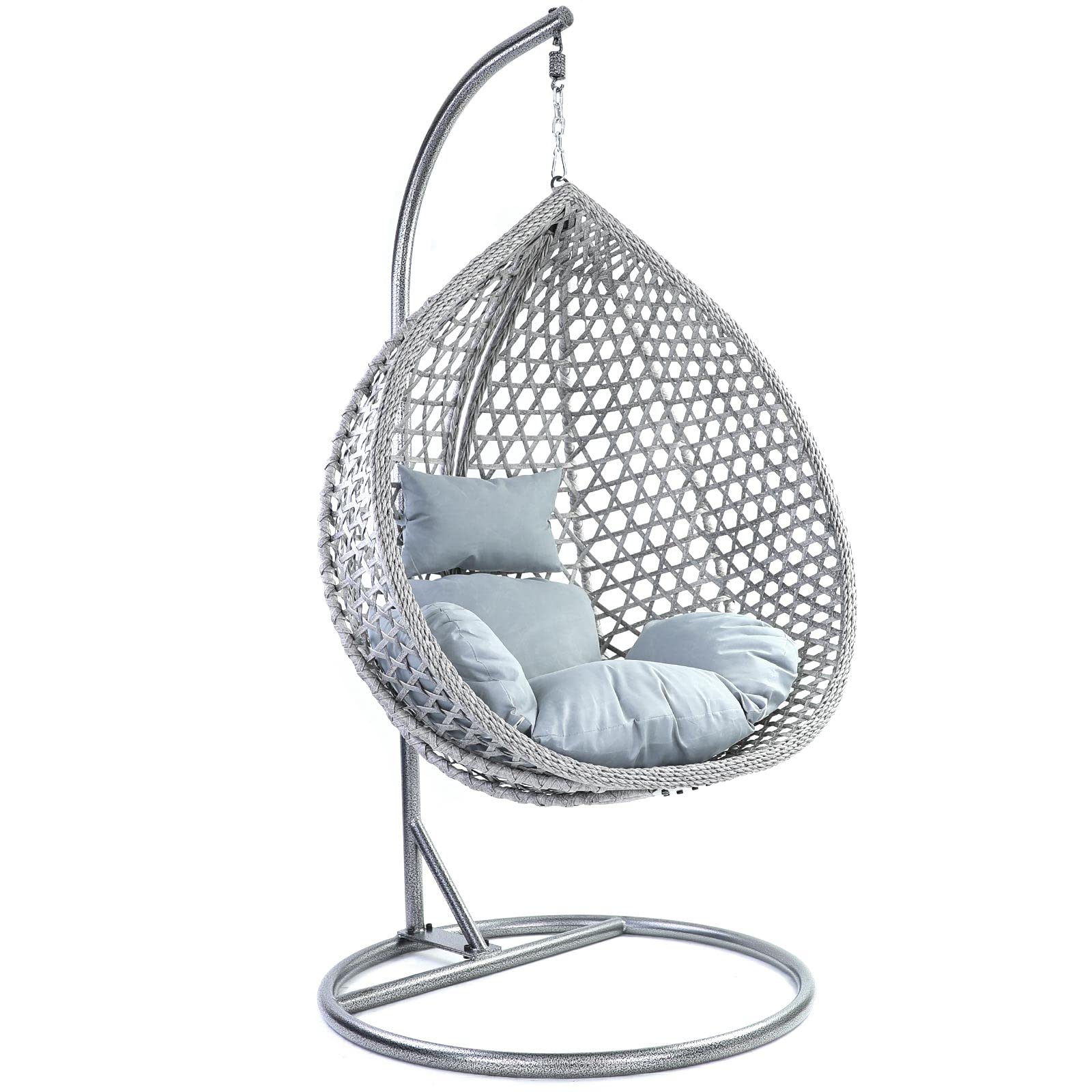 Luxus Hängesessel Style XXL Korb Gestell Grau mit Relaxkissen Hell Grau