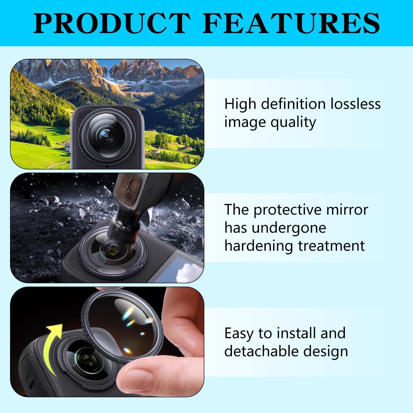 Protezioni Lenti Premium compatible con Insta 360 one X4 – Kit Protezione Obiettivo, Superficie Impermeabile, Antigraffio e Antipolvere, Accessori Fotocamera Sportiva, Alta Trasparenza
