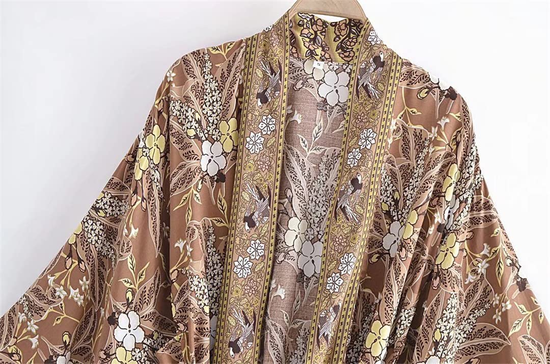 Kimono de plage en rayonne de coton imprimé pour femme Style bohème hippie, Comme indiqué sur la photo, L