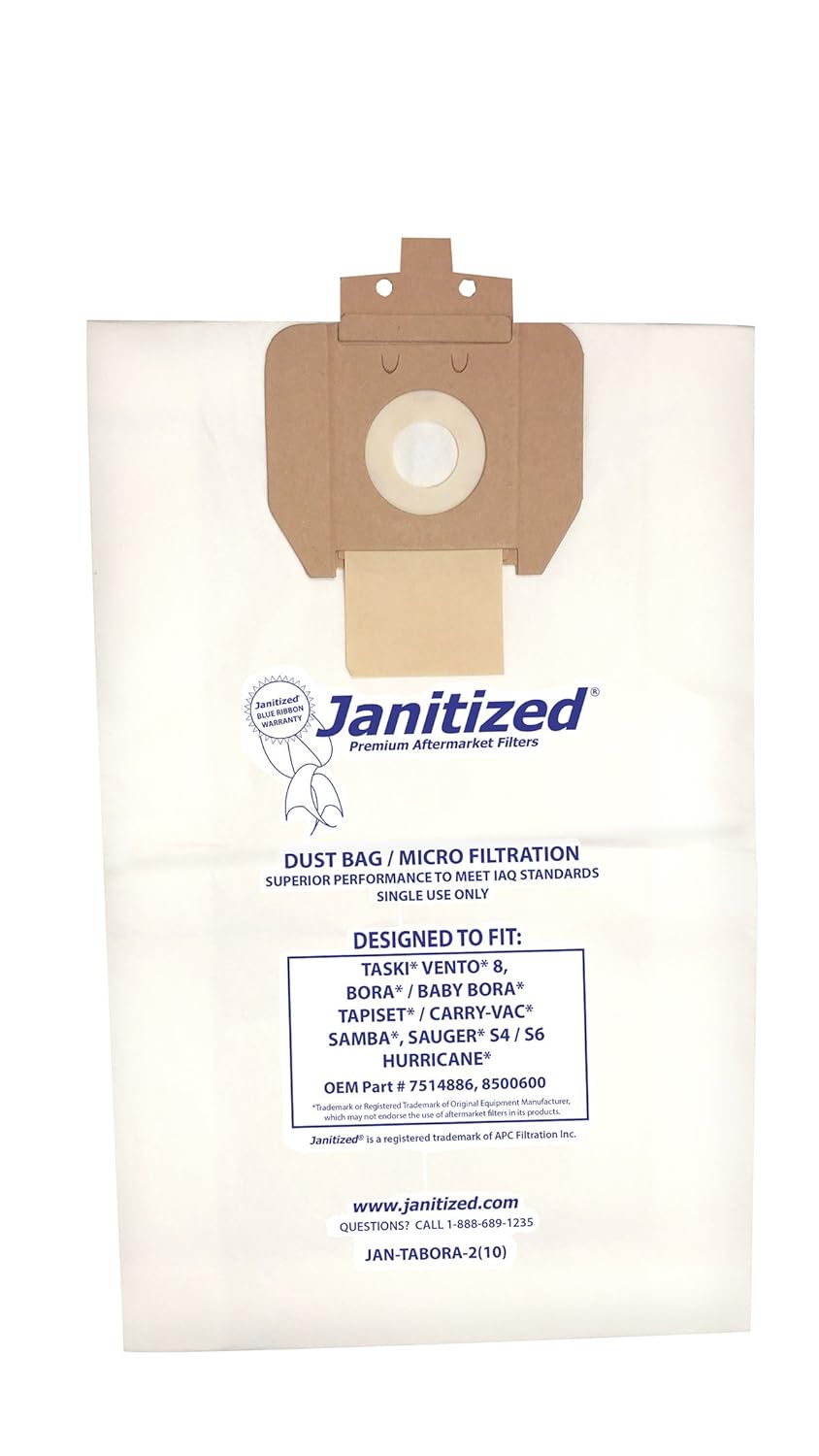 Janitized JAN-Tabora-2(10) Premium Replacement Commercial Vacuum Paper Bag for Taski Baby Bora, OEM#8500600 (Pack of 10)
