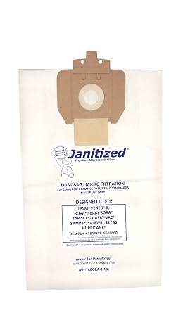 JAN-Tabora-210 Premium Replacement Commercial Vacuum Paper Bag for Taski Baby Bora, OEM#8500600 Pack of 10