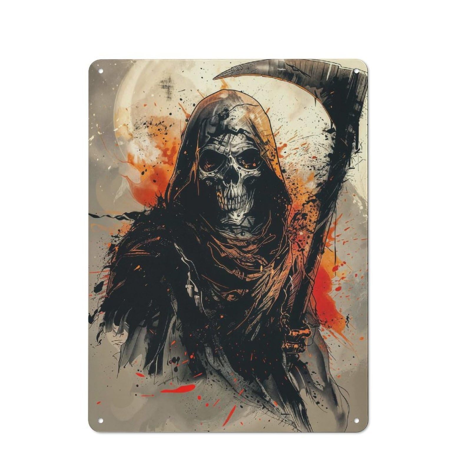 Junmoney Grim Reaper Painting Printed Metal Sign 40X30cm For Garage Wall, For Living Room And Hallway Decor, For Home Office And Studio Walls