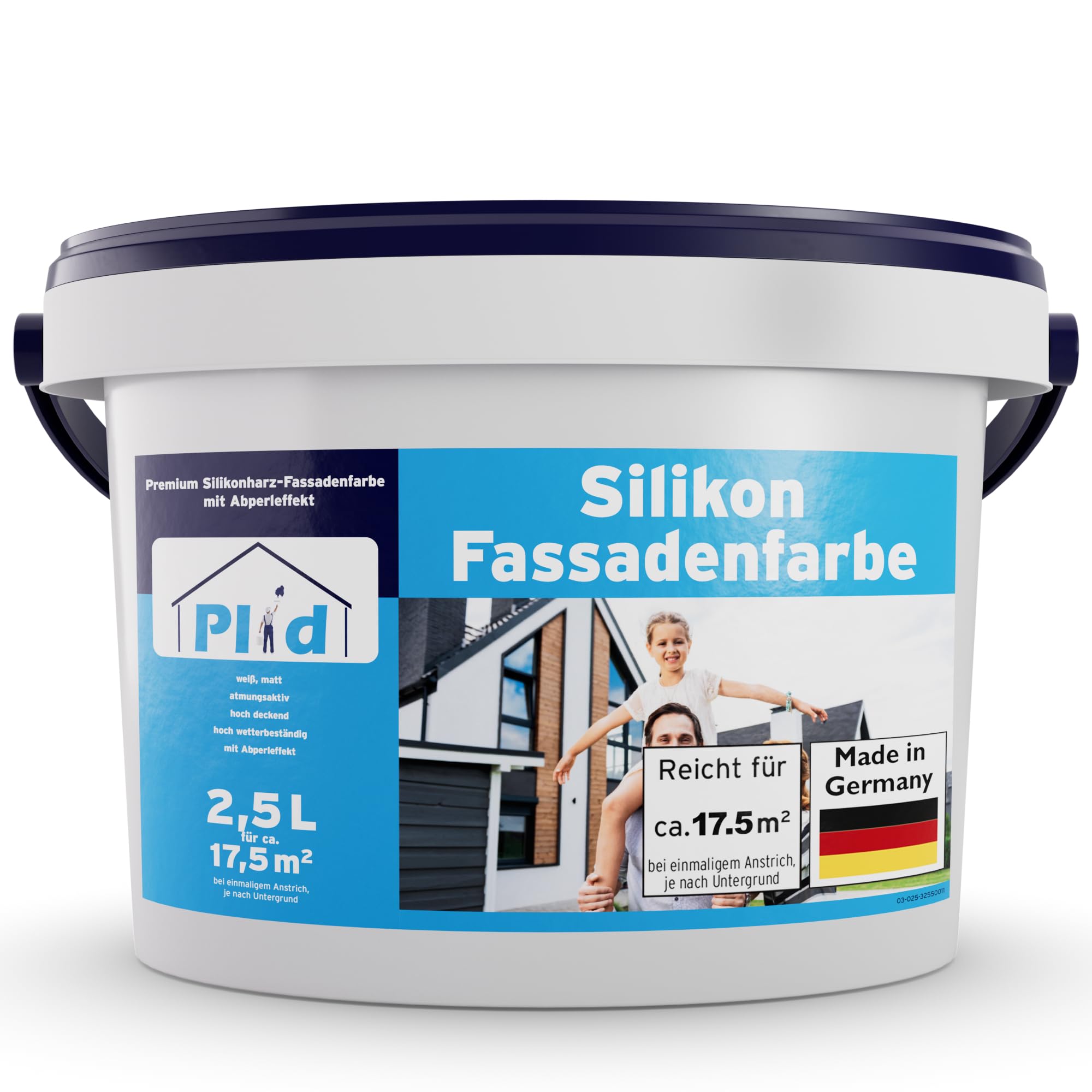 Plid® Peinture Façade Silicone Blanche Mate 2,5L – Extérieur Haute Résistance – Hydrofuge Respirant – Mur Béton Crépi Sous-Bassement – Made in Germany