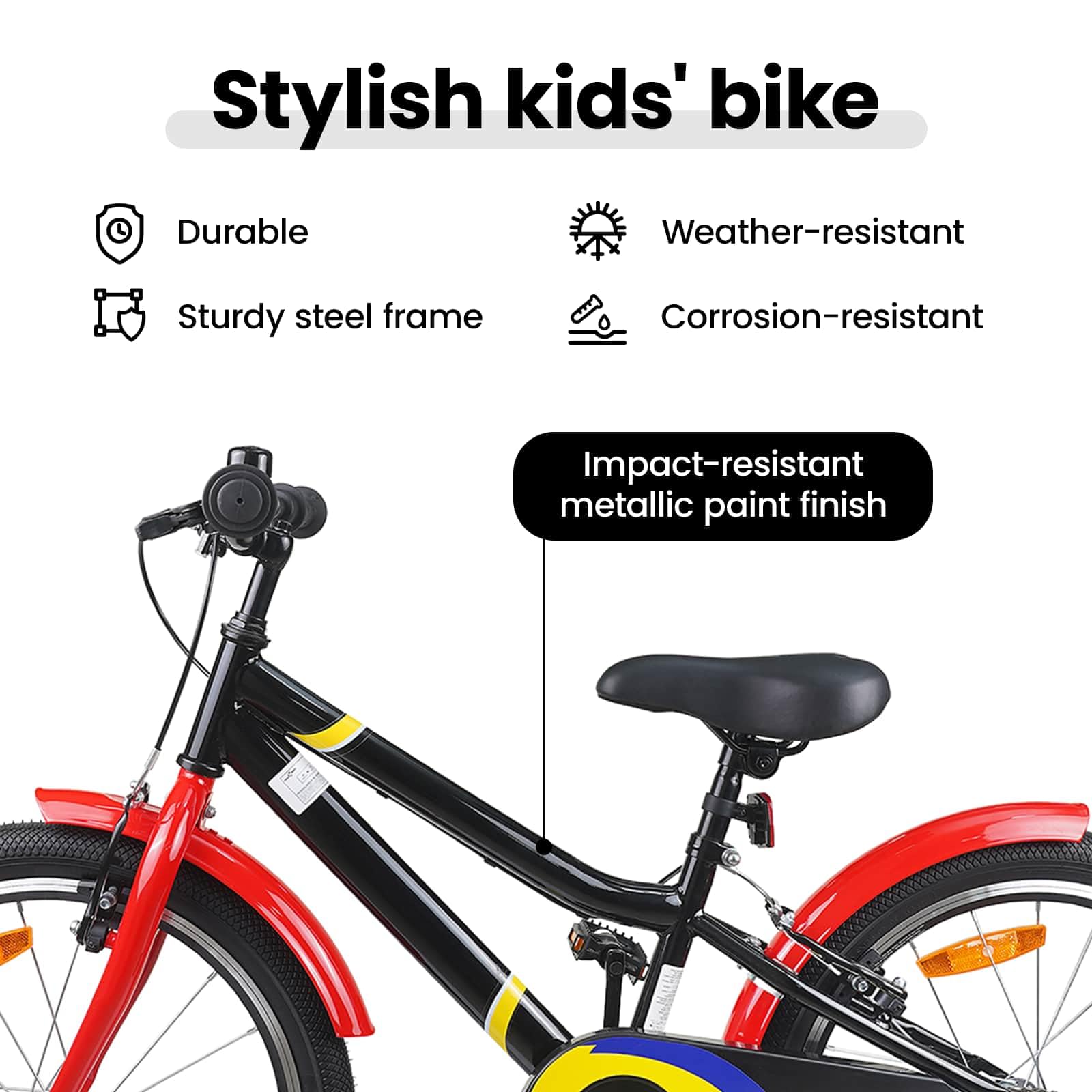 vidaXL Bicicletta Bambino 24 Pollici per 8-12 Anni Nero Rosso, Bicicletta Bambino Classica, Bici di Avvio Sicuro, Telaio in Acciaio, Sella Regolabile, Sistema di Frenatura Semplice