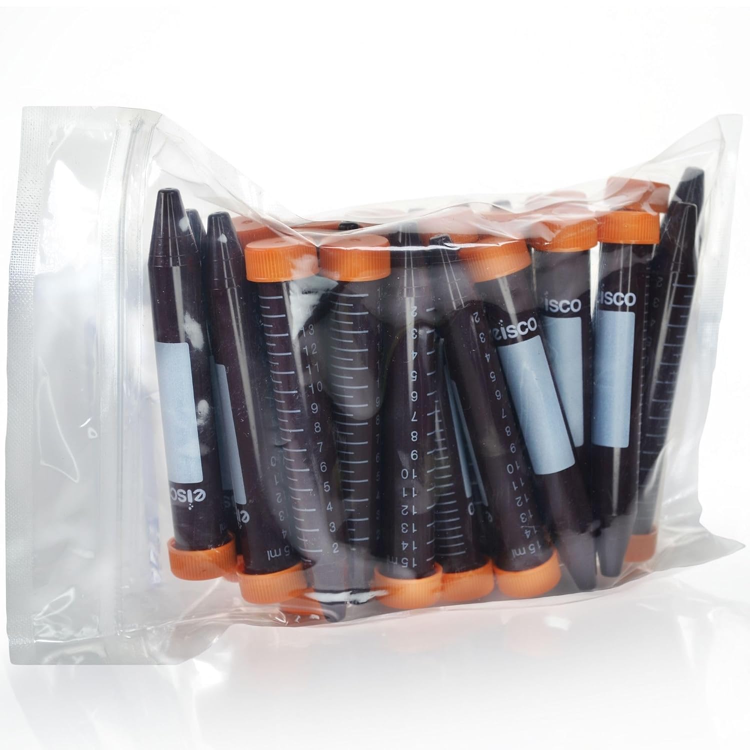 Eisco - Pack of 25, 15mL Sterile Amber Centrifuge Tubes, Polypropylene, Flat Cap, Lab-Grade