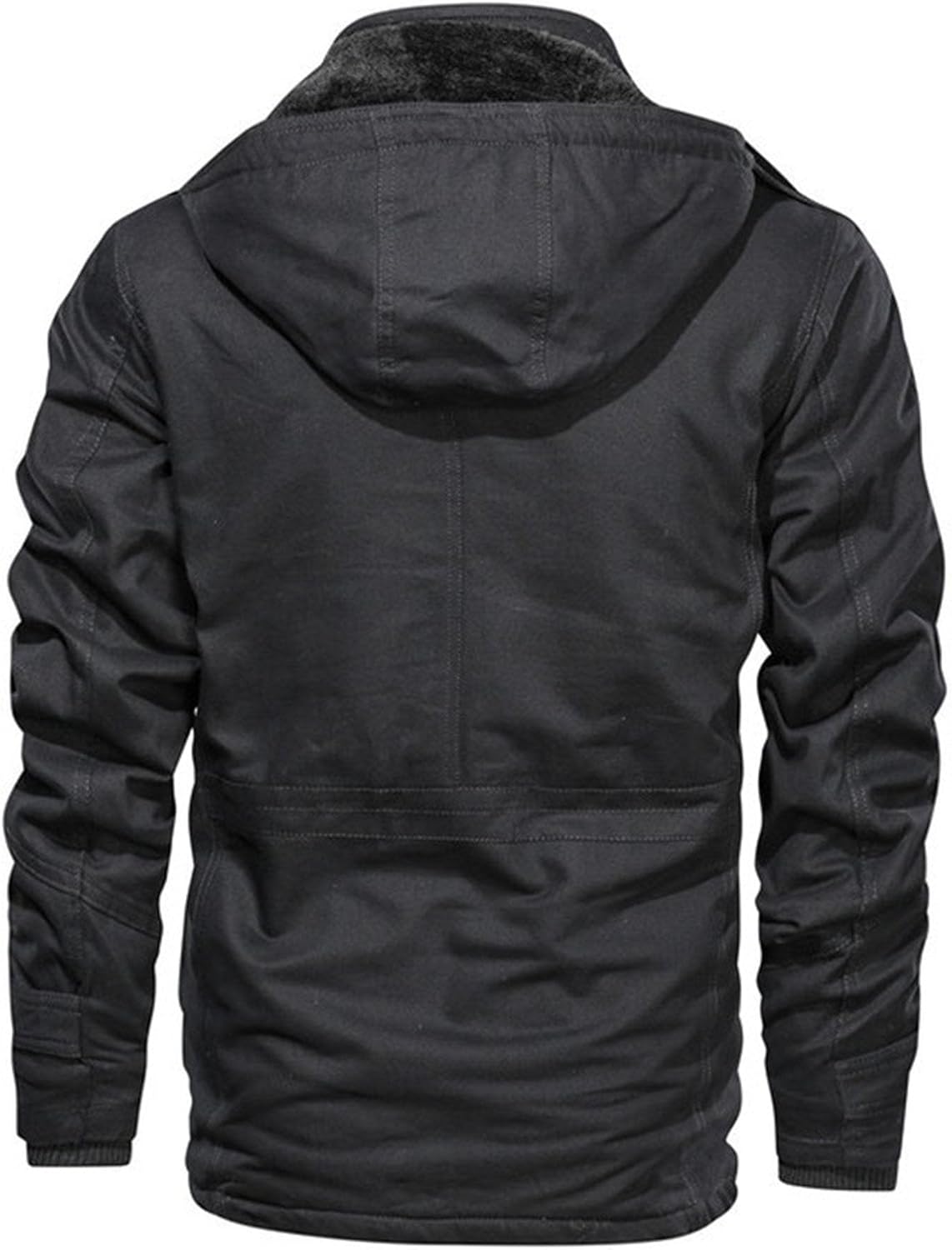 Men's Zipper Winter Jacket Fleece Lined Thick Work Warm Cargo Coats Cotton Military Jackets with Hooded