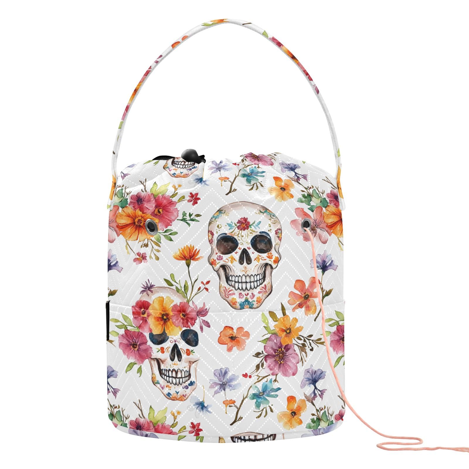 Yarn Storage Bag Small Crochet Bag Knitting Bag Organizer Skull Orange Flower Yarn Bags for Crocheting Basket