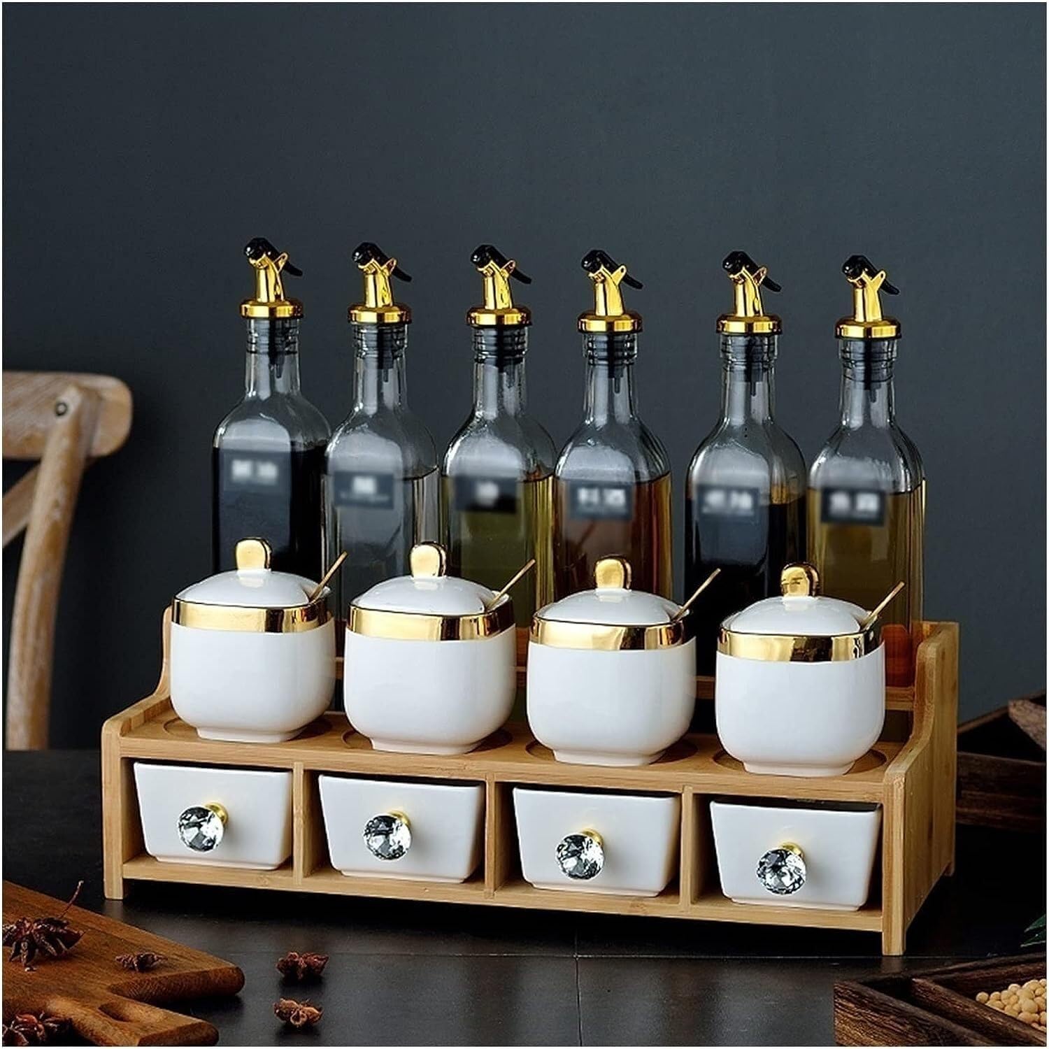 Gewürzdosen, Set – Elegantes Glas und Keramik Salz-, Pfeffer-, Zucker- Soßenbehälter 200 ml, 280, 300, 500 Aufbewahrungsbehälter for Küchengewürze