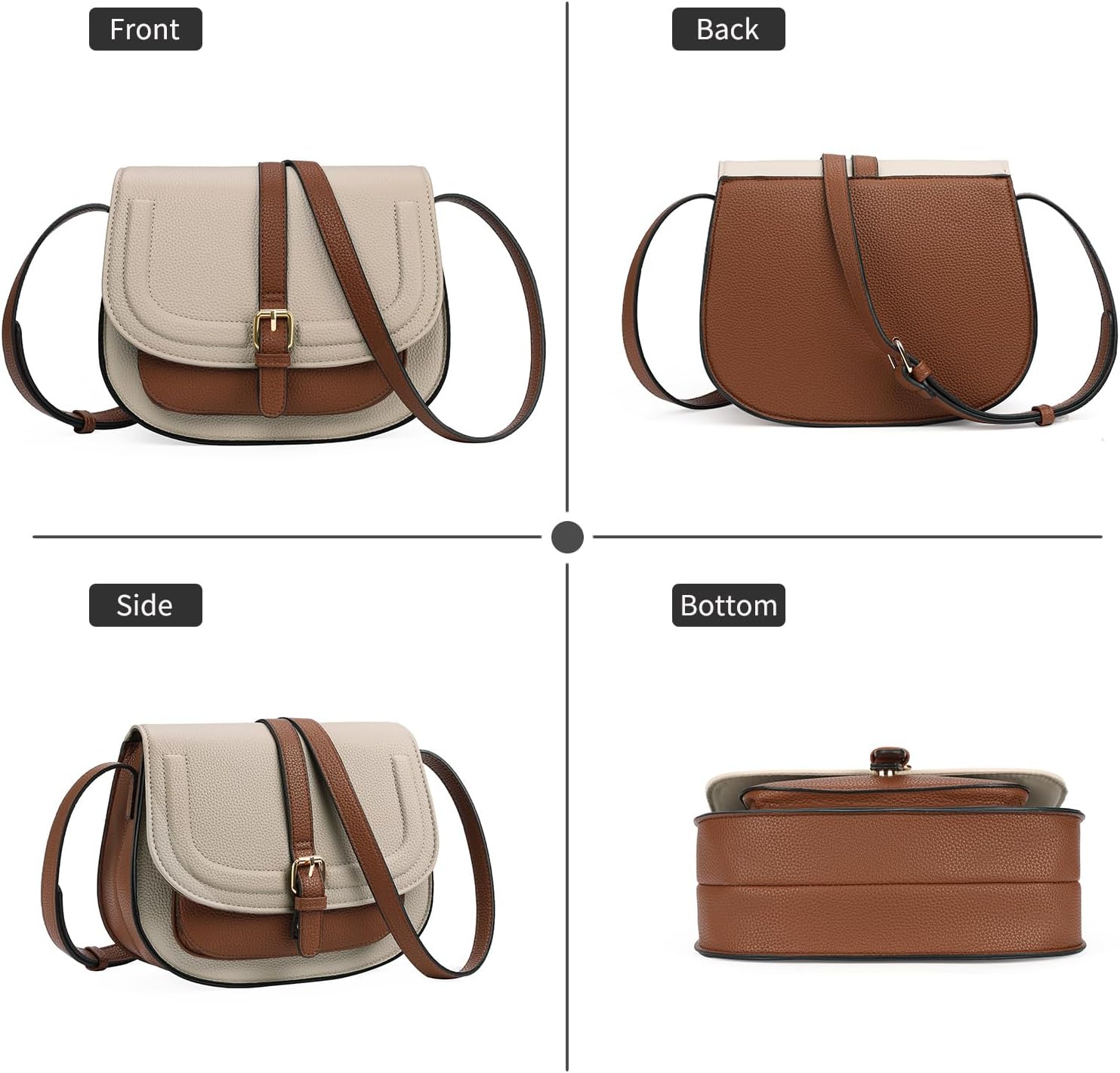 GOIACII Crossbody Bags for Women Saddle Purse Cute Shoulder Handbag Pebble Leather Brown