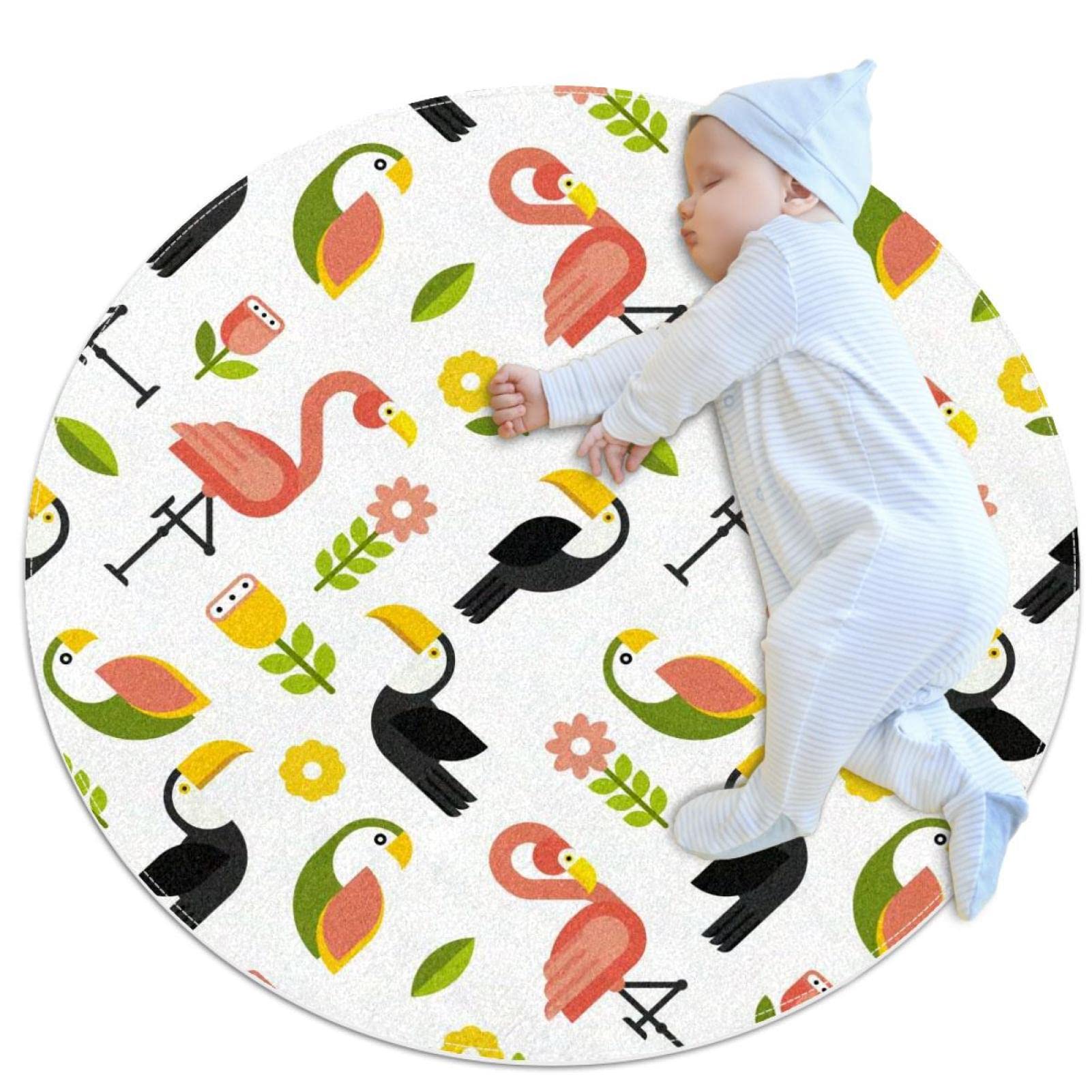 Tapis rond toucan flamant 100x100cm JDEZ pour chambre et salon