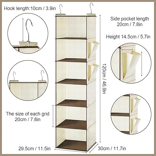 Miniatura 3 de Leinuosen Estante colgante de 6 niveles para armario, estantes colgantes para armario con 2 ganchos resistentes para almacenamiento, para