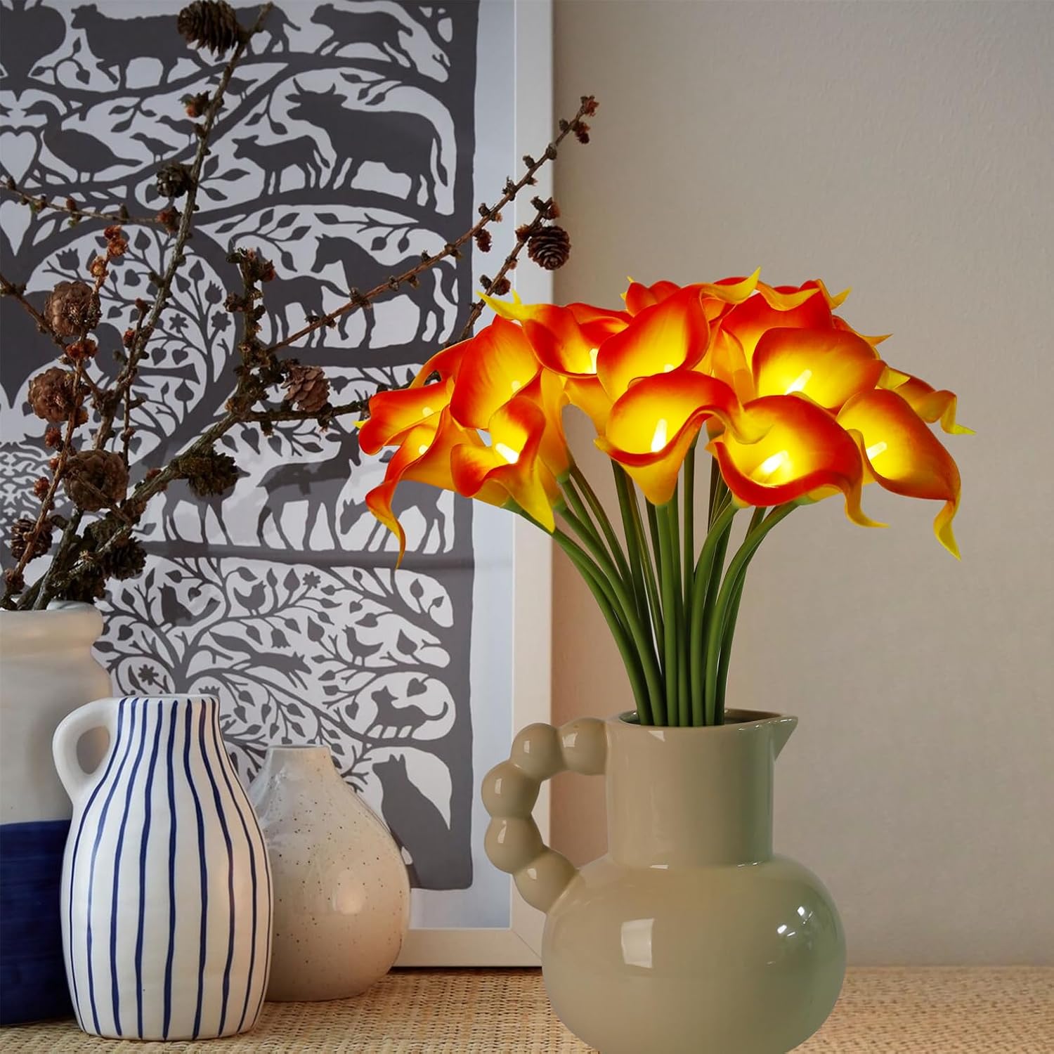 LED Lighted Artificial Flowers Calla Lily Lamp 20 Stems Real Touch Calla Faux Flower Lights for Valentine's Day Gift and Easter Home Kitchen Wedding Dining Table Decor(Orange) - Image 6