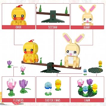 Nubee Easter Bunny and Chick Building Set, Cute Animal Rabbit Chicken Sitting on The See-Saw, Perfect for Easter Basket Toys Gifts for Kids Boys or Girls Age 6+ (291pcs)