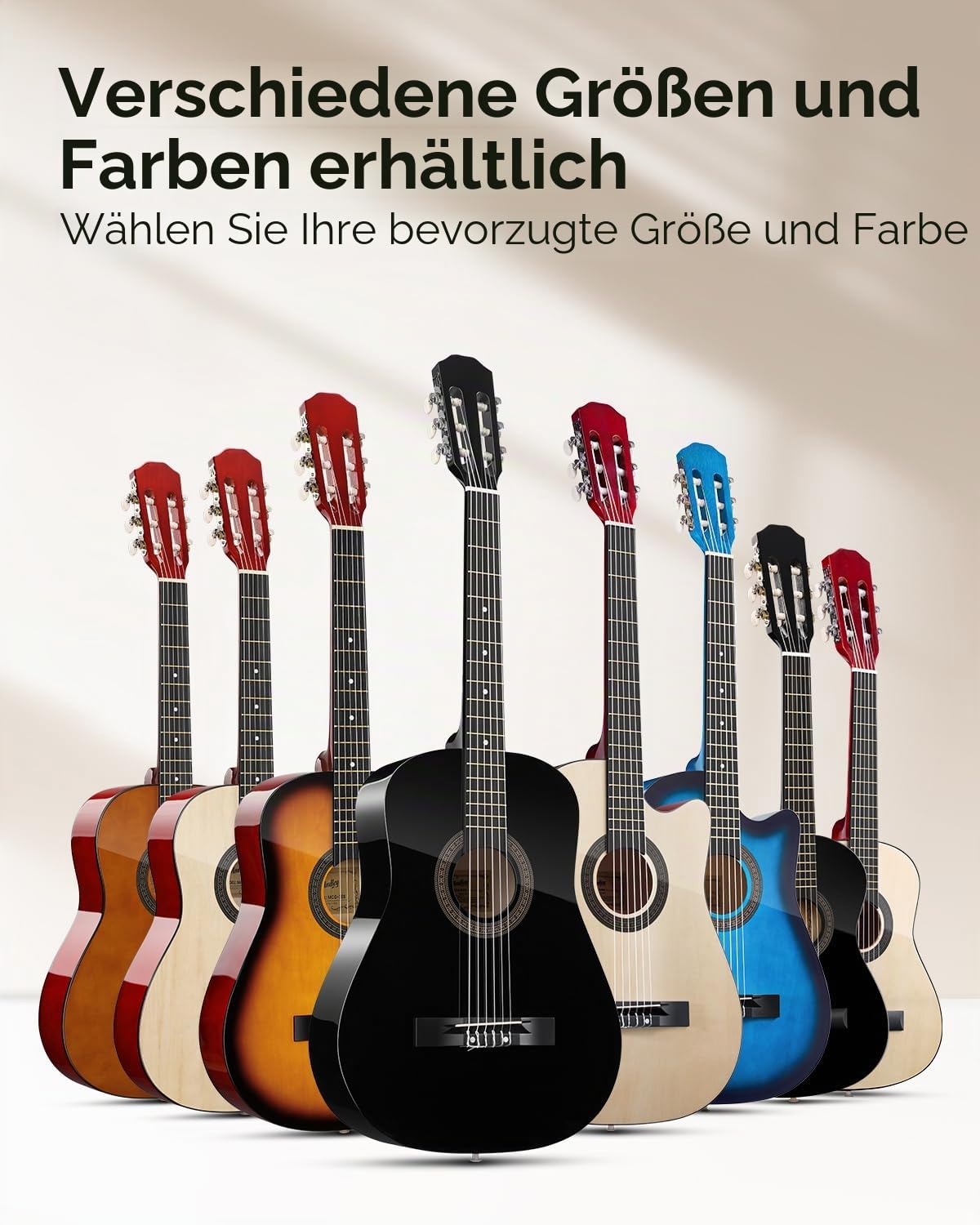 Moukey Akustikgitarre für Anfänger, Kinder, Jugendliche, Erwachsene, Cutaway-Gitarre, Acustica-Kit mit Akkord-Poster, Gigbag, Stimmgerät, Plektren, Nylonsaiten, Kapodaster, Gurt, Blau