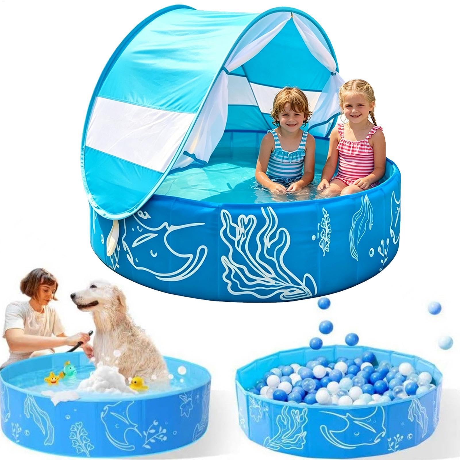 Piscina Infantil Juguete Acuático Plegable No Inflable con Toldo Y | Piscina Plegable De 120x30 Cm Para Aire Libre, Verano, Patio, Parque, Playa Y Viajes