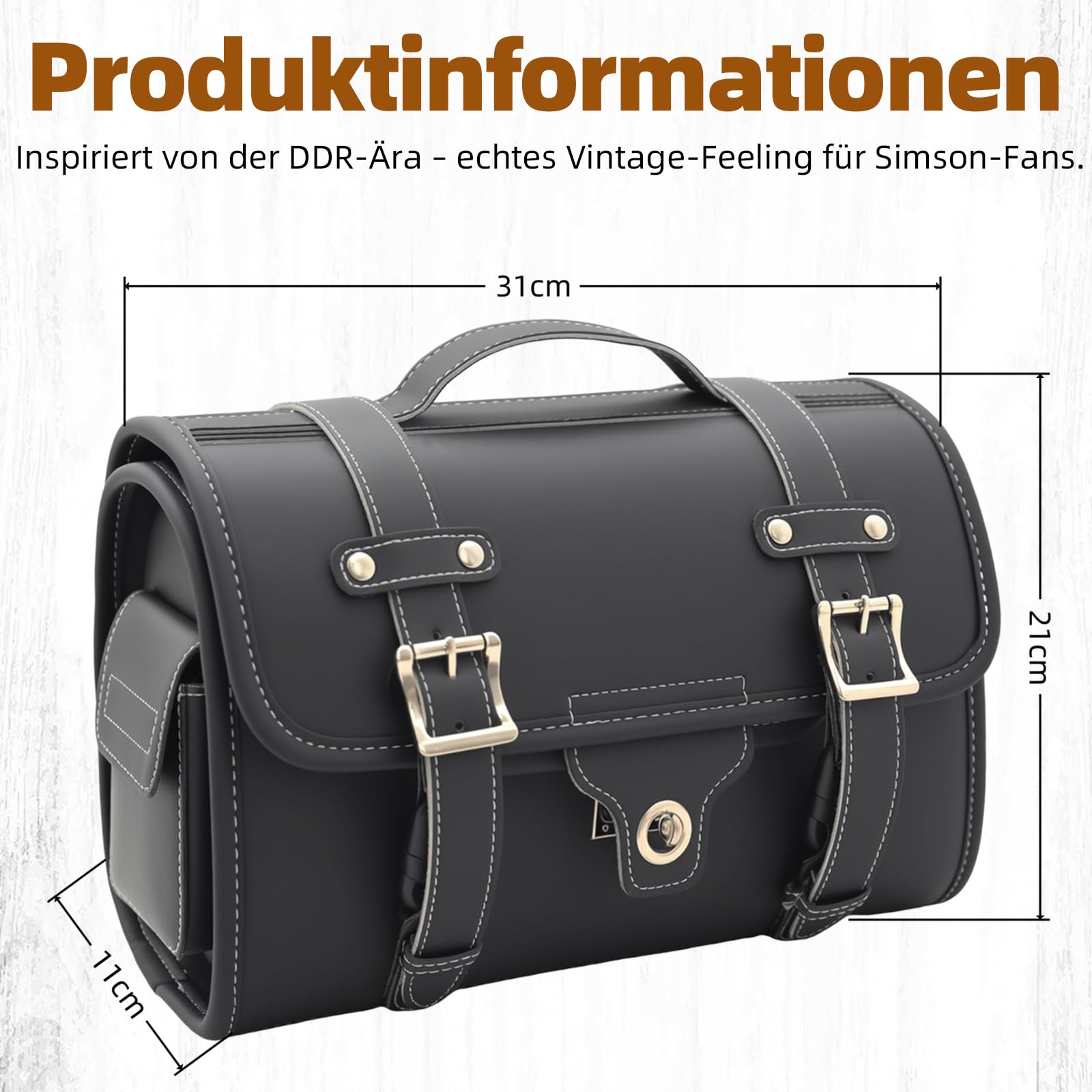 kleine Leder-Hecktasche mit Schnellverschluss, Gepäckträgertasche, schwarz, passend für Simson S50, S51, S70