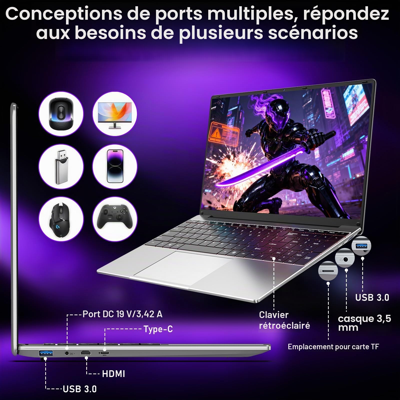 FUNYET Ordinateur Portable,2026 Portable da 15,6 pollici,16 GB di RAM, 1 TB di SSD,Core i7-7600U Laptop PC,IPS FHD 1920 * 1080 Notebook,5000 mAh,WiFi5,Tastiera retroilluminata