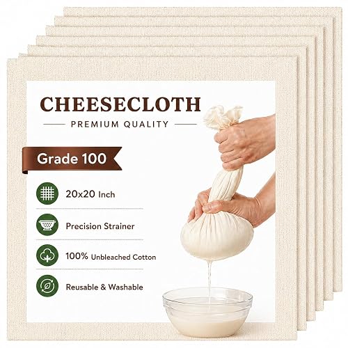 ANSHMJIMN Premium Cheesecloth (6 Pcs) – 100% Unbleached Cotton, Grade 100 Fine Mesh Strainer Cloth 20x20 Inch – Reusable Muslin Cloth for Paneer, Cheese (Pack of 12)