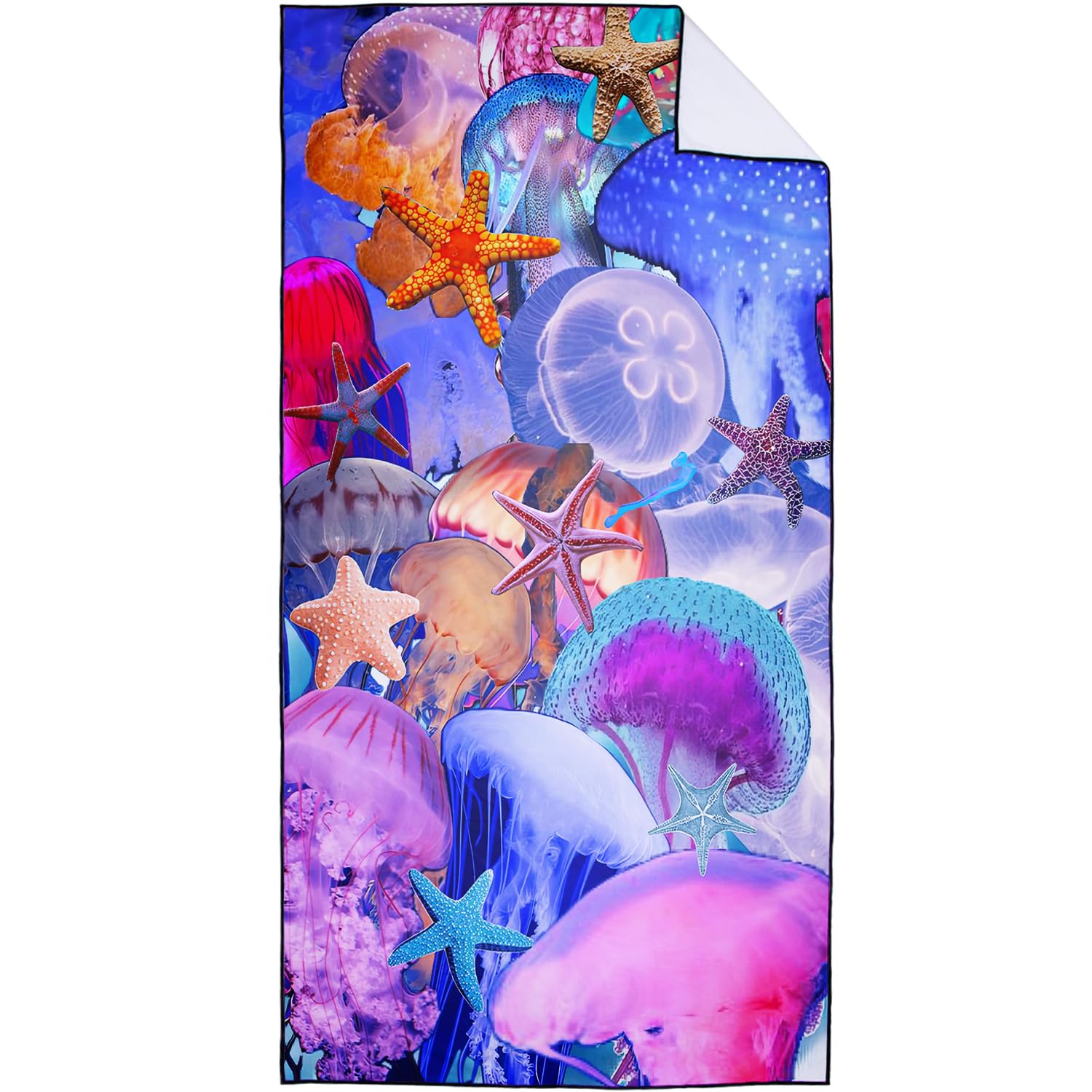 XSMEI Jellyfish Collage Beach Towel for Animal Lovers, Thin Lightweight Sand Free Quick Dry Microfiber Towels, Extra Large 36" x 72"