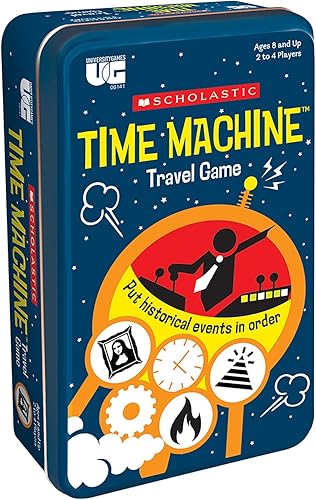 University Games, Scholastic Time Machine History - Juego de cartas de viaje en lata para niños, para 2 a 4 jugadores a partir de 8 años