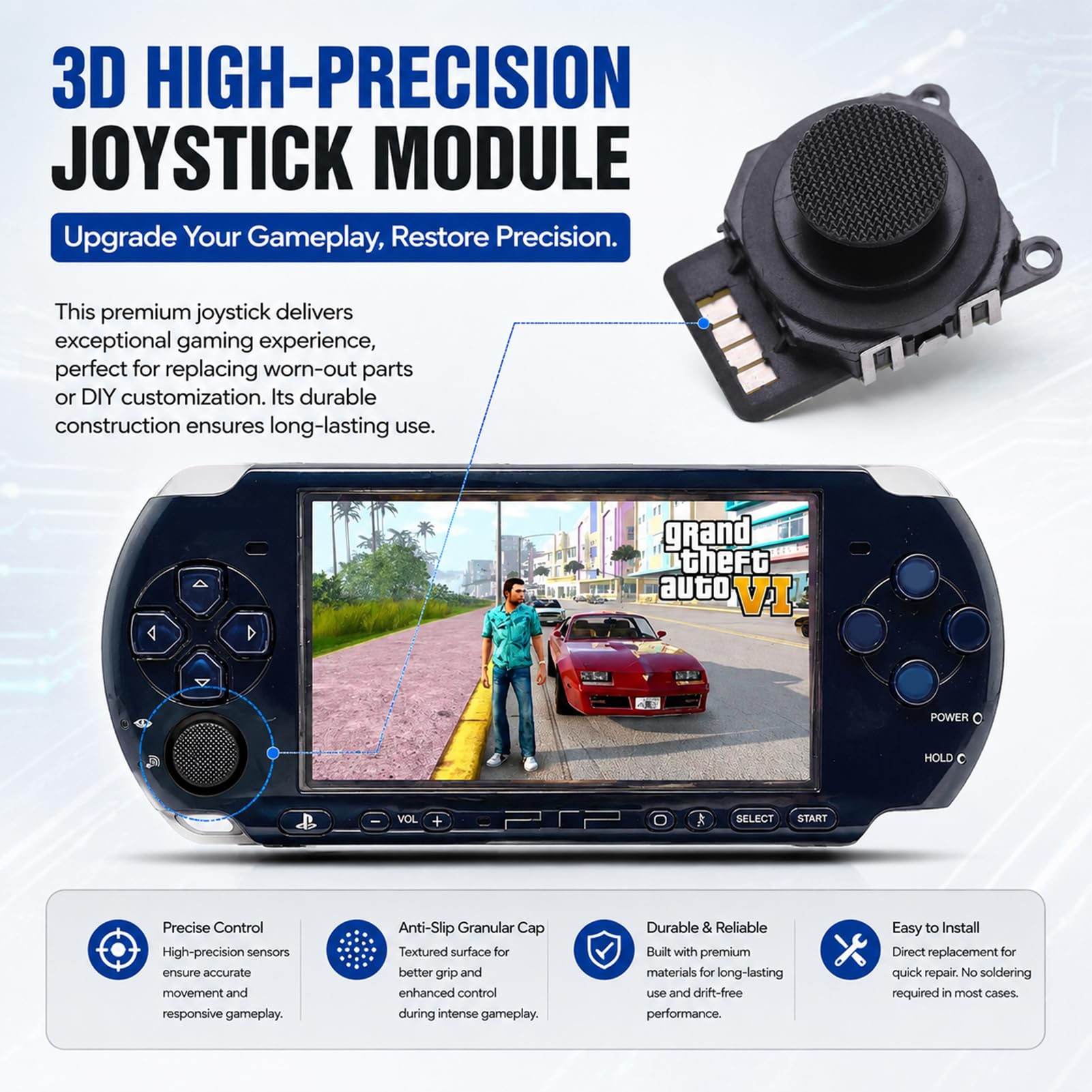 2 Szt. Analogowy Joystick 3D Z Przyciskami Na PSP 2000, Wymiana Joysticka Przełącznika Bezprzewodowy Profesjonalny Joystick Rocker Z Nasadką Wymiana Naprawy Na PSP 2000 Czarny