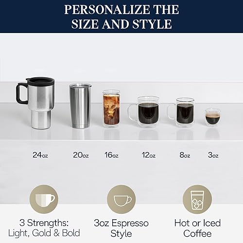 Miniatura 7 de De'Longhi True Brew Cafetera de goteo, molinillo integrado, de una sola porción, de 8 a 24 onzas, café caliente o helado, inoxidable, CAM51025MB