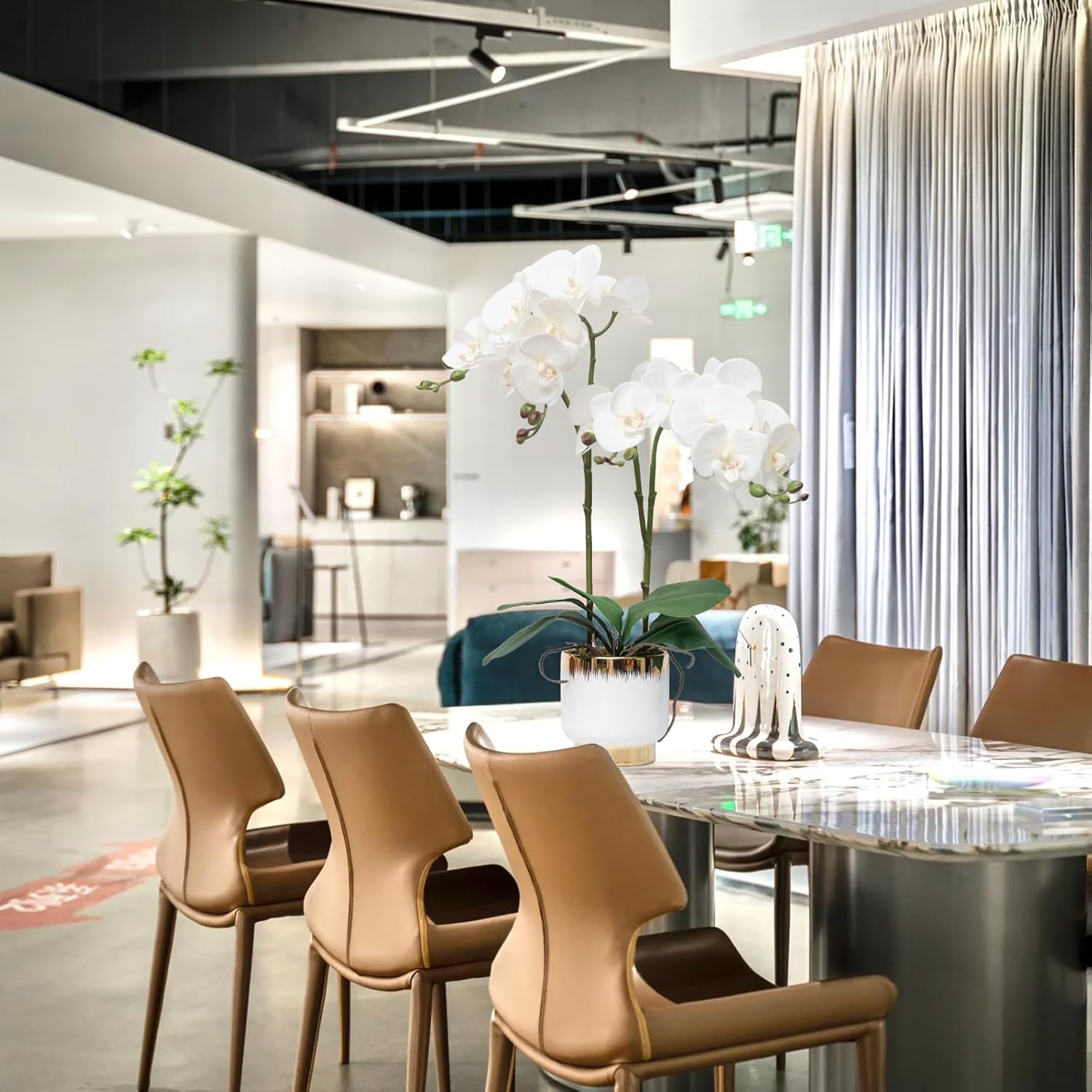 CXGS Orchids Artificial Flowers Real Touch Fake Flowers in Ceramic Pot 20" White Faux Orchid Plant Lifelike Silk Phalaenopsis for Centerpiece Hotel Home Indoor Decor - Image 6