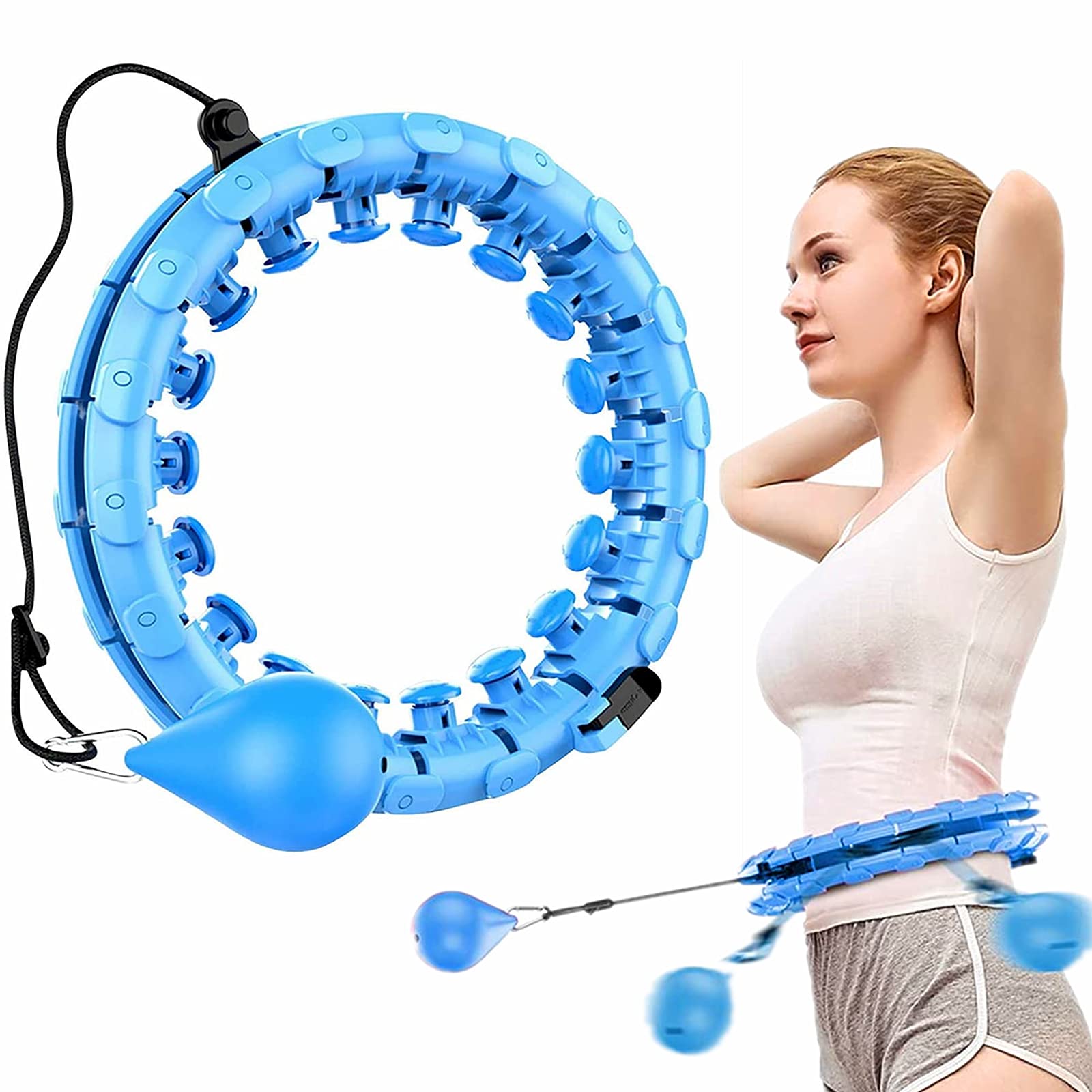 Smart Fitness Hoop Weighted for Exercise, 24 Detachable Knots Abdomen Fitness Weight Loss Non-Falling Fitness Hoops, Detachable Adjustable Weight Auto-Spinning Ball, Great for Beginners Adults Women-image-23