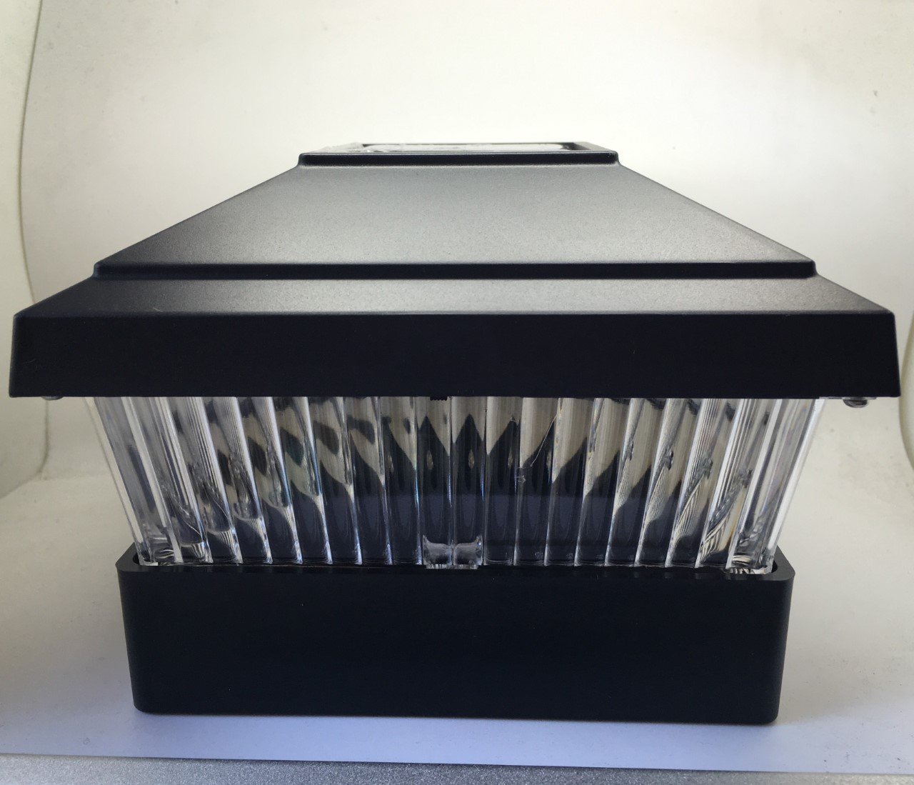 Set of 12 Solar Powered LED Light Plastic Black Square Post Fence with Inner Post Base Mount Dimension 5