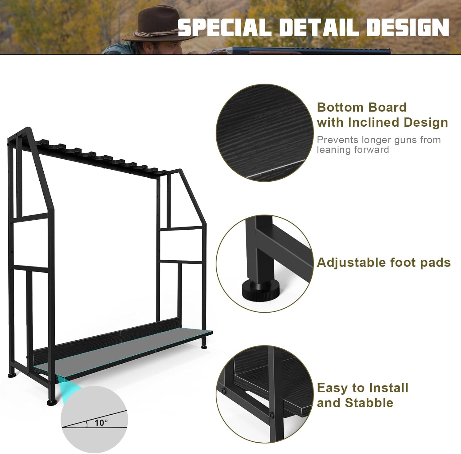 Shinoske Gun Racks, Indoor Gun Rack,Floor Standing Rifle Racks,Gun Display Storage Holder for Home or Garage Storage Organizer,Black