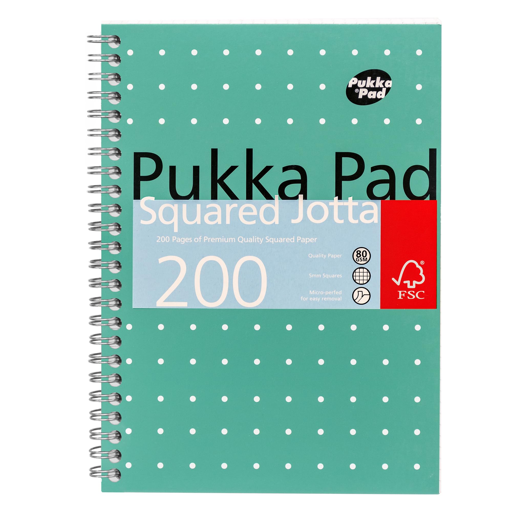 Pukka Pad, Cuaderno cuadriculado A5 Jotta Book paquete de 30 unidades – 21 x 14,9 cm - Cuaderno con espiral con cuadrados de 5 mm en papel blanco de 80 g/m² con bordes perforados para fácil extracción
