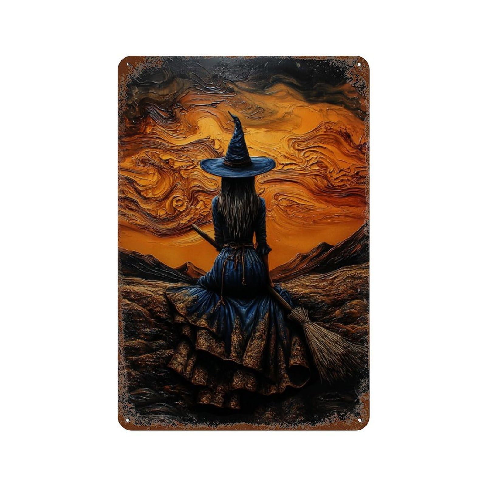 Rust Effect Enchanted Witch's Journey Distressed Metal Wall Sign 11.8"x7.9", Decorative Metal Wall Art for Living Room, Hallway And Home Decor