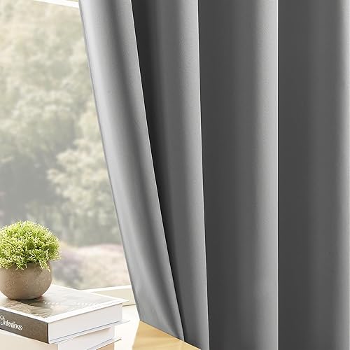 Miniatura 4 de CUCRAF Cortinas opacas para dormitorio, con aislamiento térmico y ojales, cortinas de ventana para sala de estar, gris claro, 2 paneles, 52 x 72