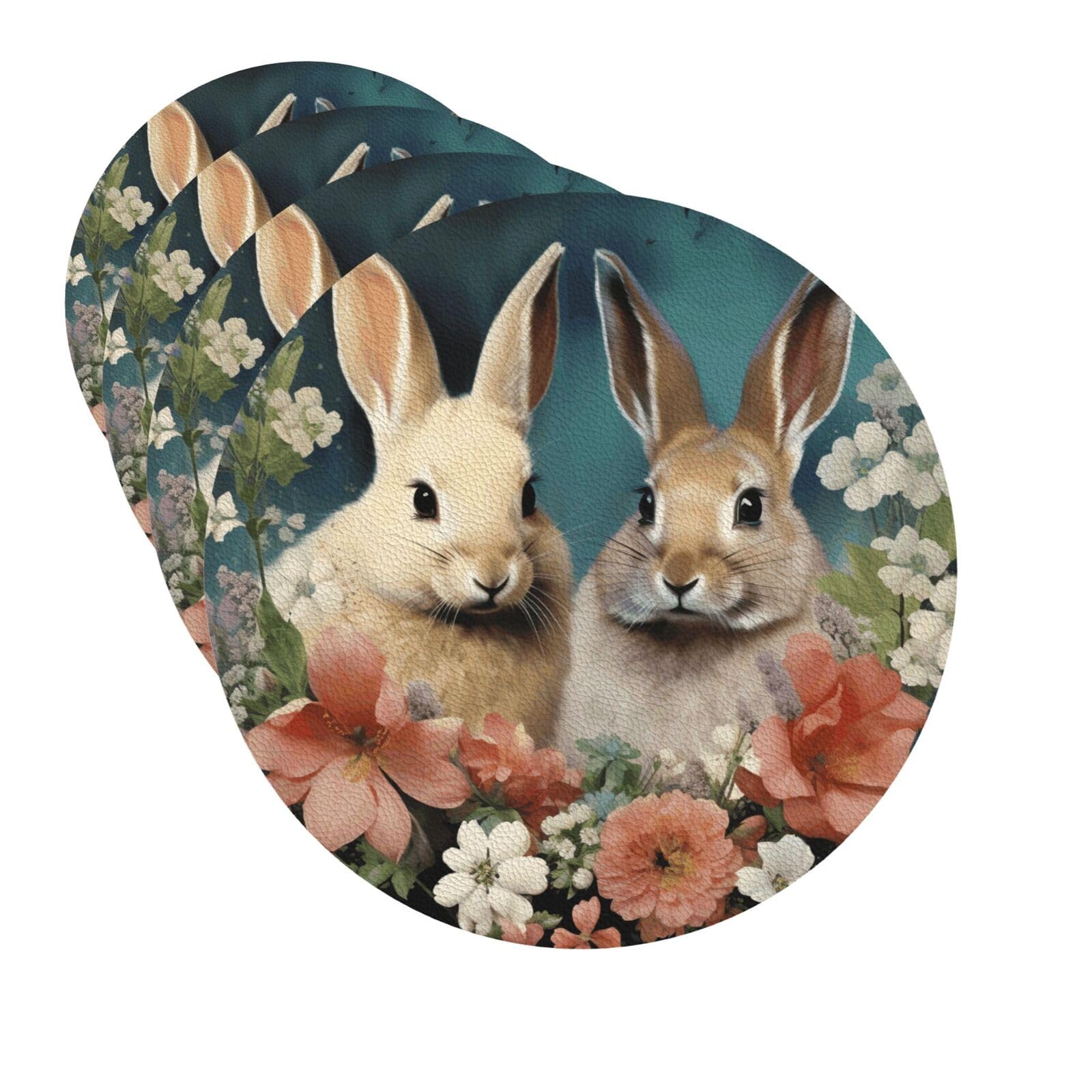 Drink Coasters Set of 4 Quick-Dry Leather Coaster Easter bunny Coasters for Drinks Coffee Cup Mat Tabletop Protection Heat Resistant Coaster for Kitchen Bar Office Home Decor
