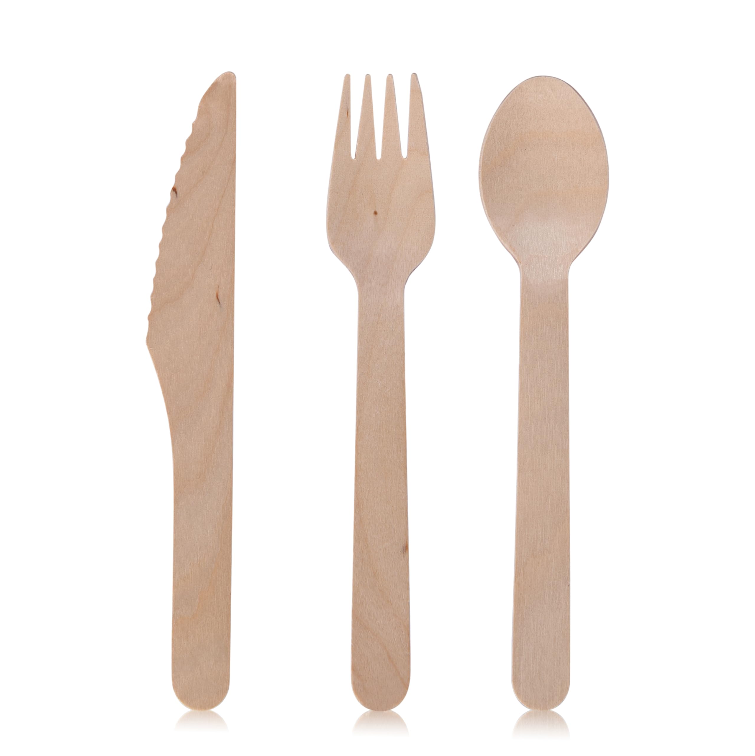 Vdomus Disposable Bamboo Cutlery Set - Wooden Cutlery Set, Disposable Spoon, Fork, Knife - Carbonized, Heavy-Duty Biodegradable Utensils - Disposable Cutlery for Large Parties and Events - 600 pcs