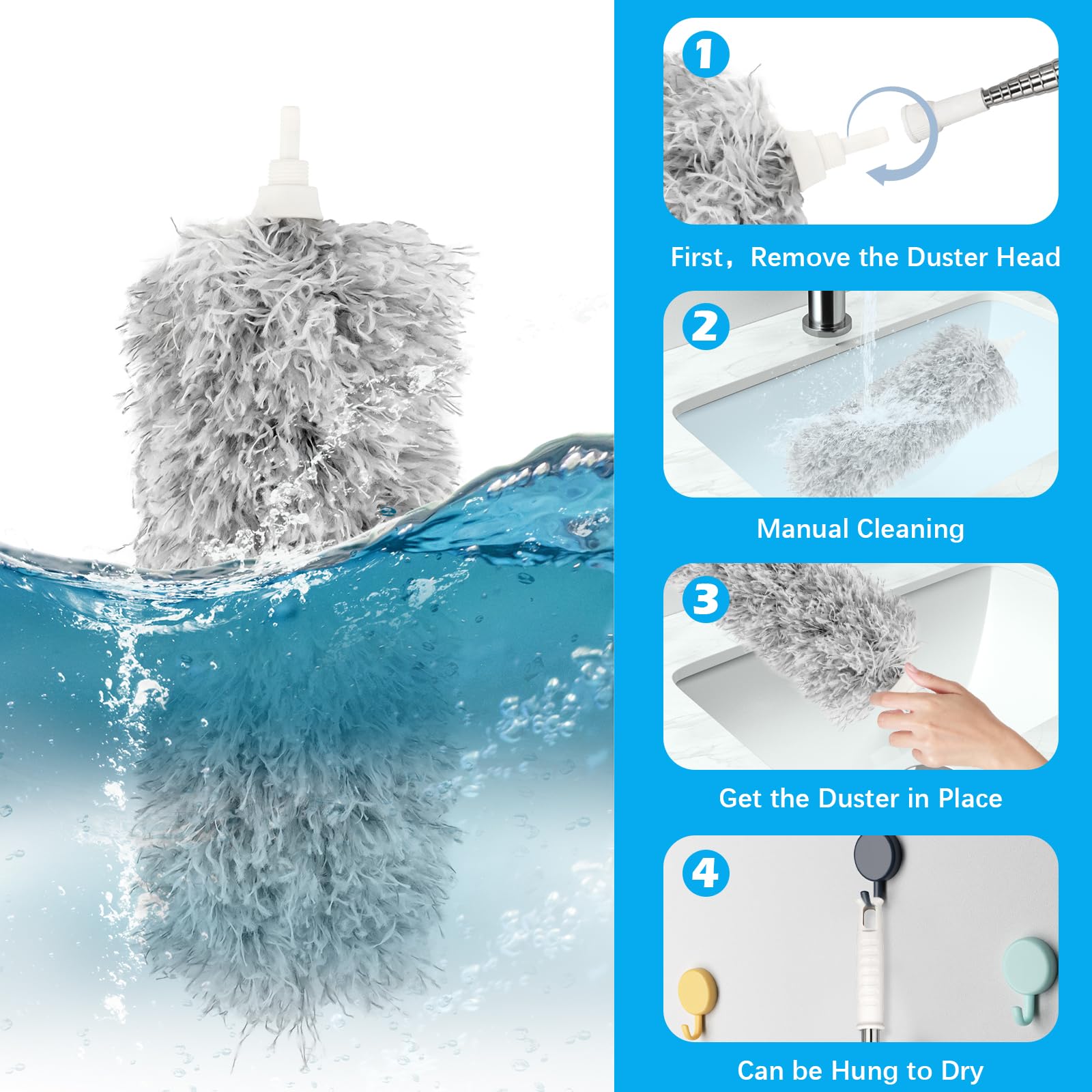 Spolverino Telescopico In Microfibra - Manico Regolabile Fino 230 Cm, Lavabile, Per Soffitti E Angoli - Foto 9