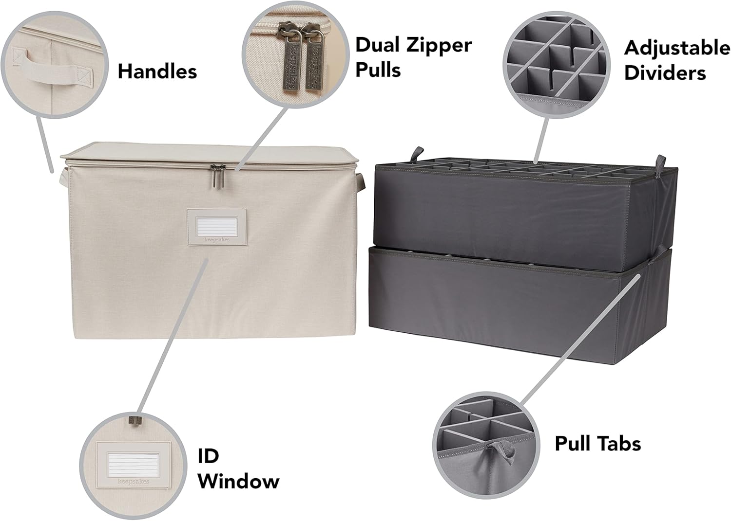 Covermates Keepsakes China Cups and Coffee Mugs Storage Box - Stackable, Reinforced Handles, China Storage, Beige Heather