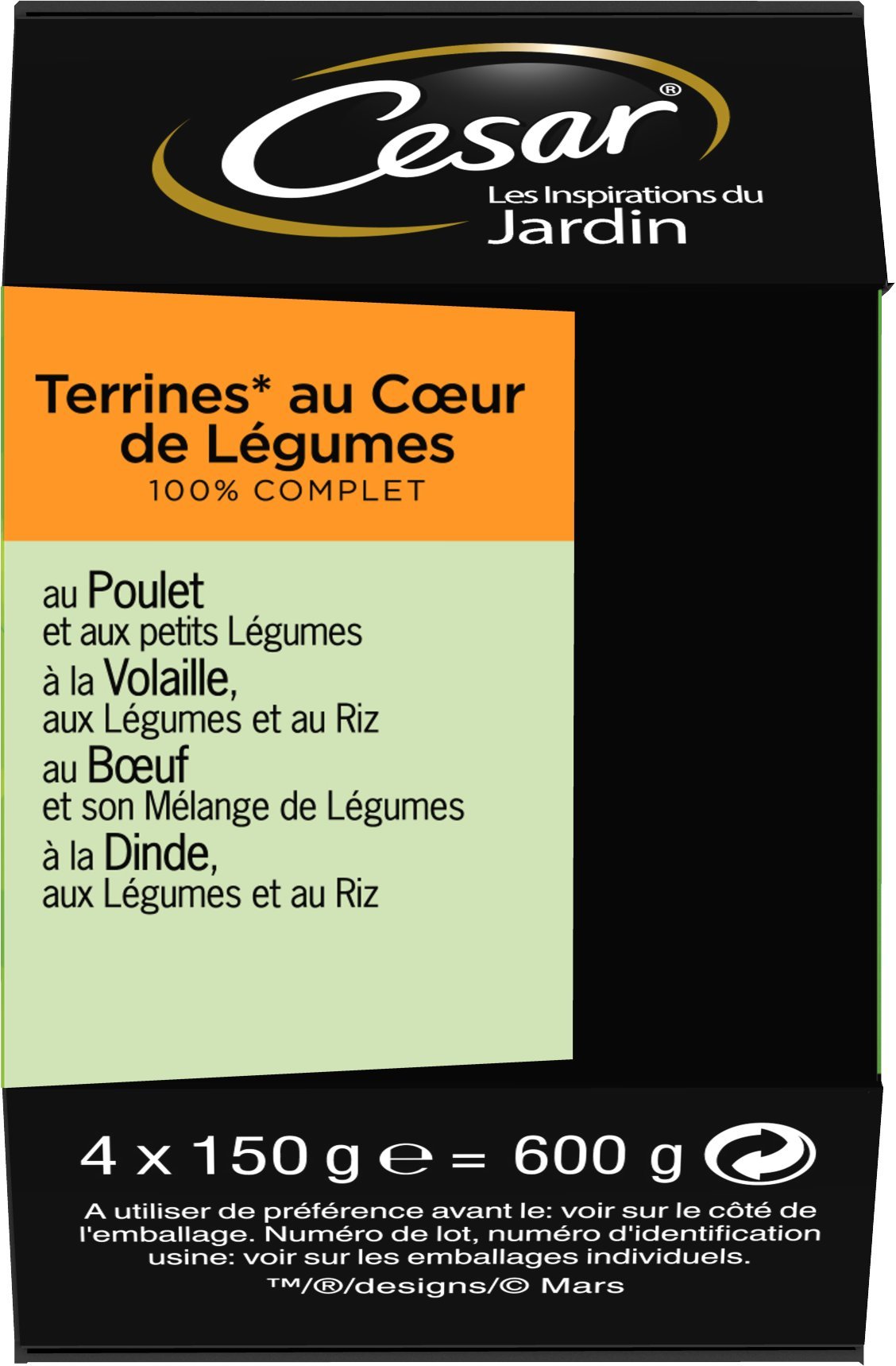 CESAR Barquettes en terrine coeur de légumes - 4 variétés - Pour chien adulte - 4 x 150 g (x6)