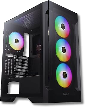 علبة ألعاب GAMDIAS ATX Mid Tower مع مراوح كمبيوتر مقاس 3 &times; 120 مم ARGB وهيكل كمبيوتر جانبي مقسى من الزجاج مع باب سوينغ