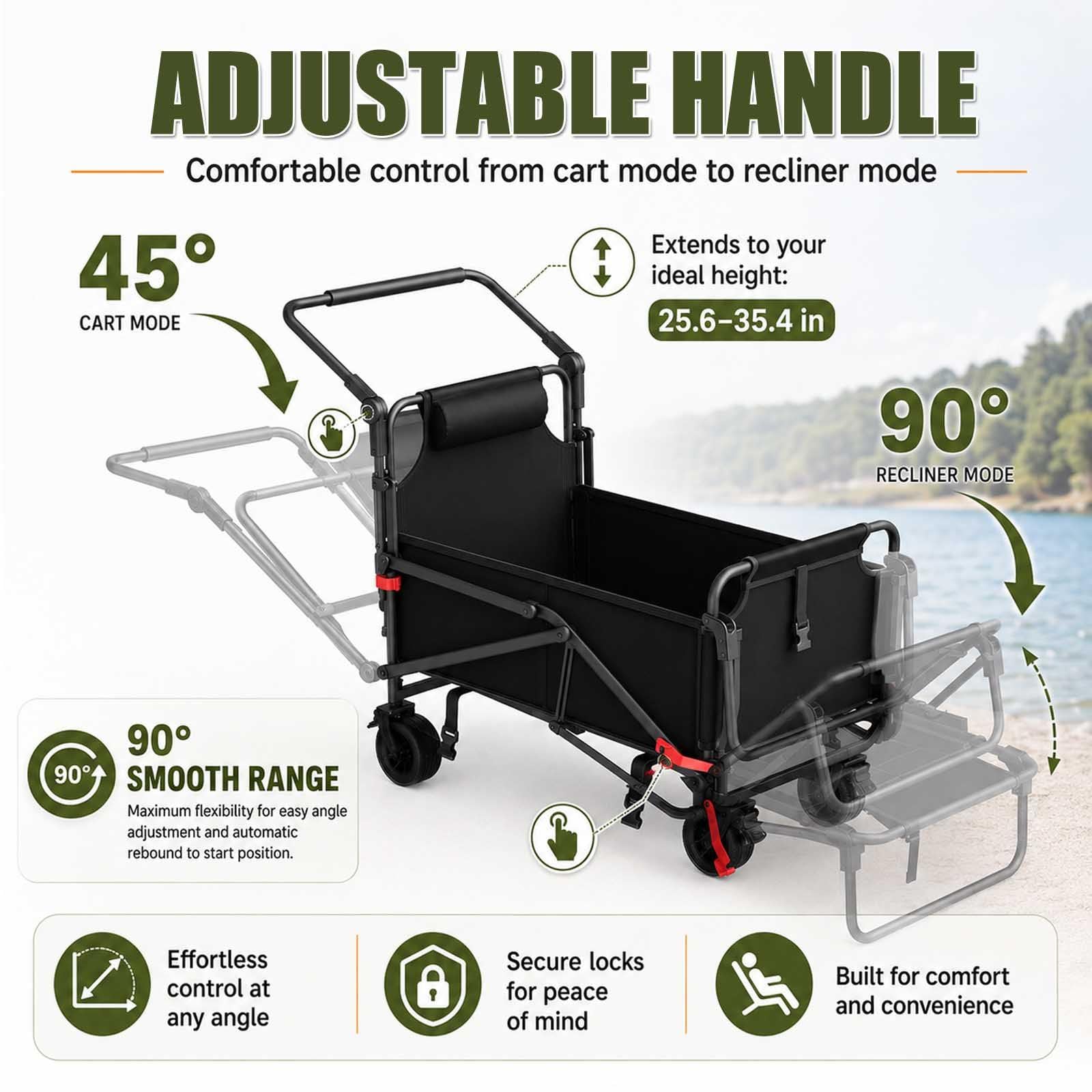 Chariot pliable et chaise de plage, chariot pliable robuste avec roues tout-terrain, capacité de 200 kg pour l'extérieur, le camping, le jardin, le pique-nique et le shopping