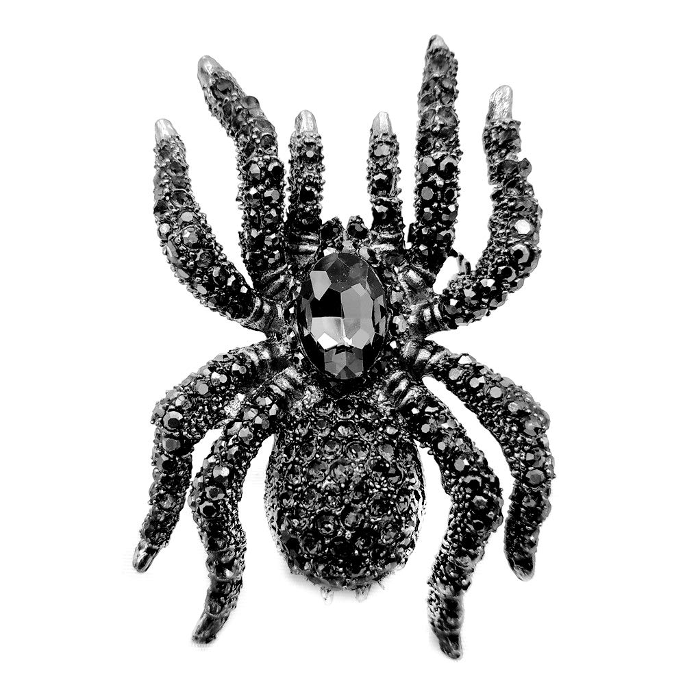 Creep Dangerous Black Crystal Rhinestone Statement Huge Spider Brooch Pin Spooky Style Tarantula Jewelry