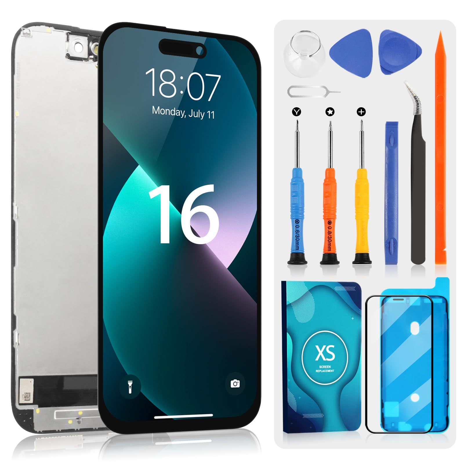 Incell Screen for iPhone 16 LCD Display for iPhone16 A3287 A3081 A3286 A3288 LCD Screen 3D Touch Digitizer Assembly Repair Kit (6.1 Inch, Black Frameless)