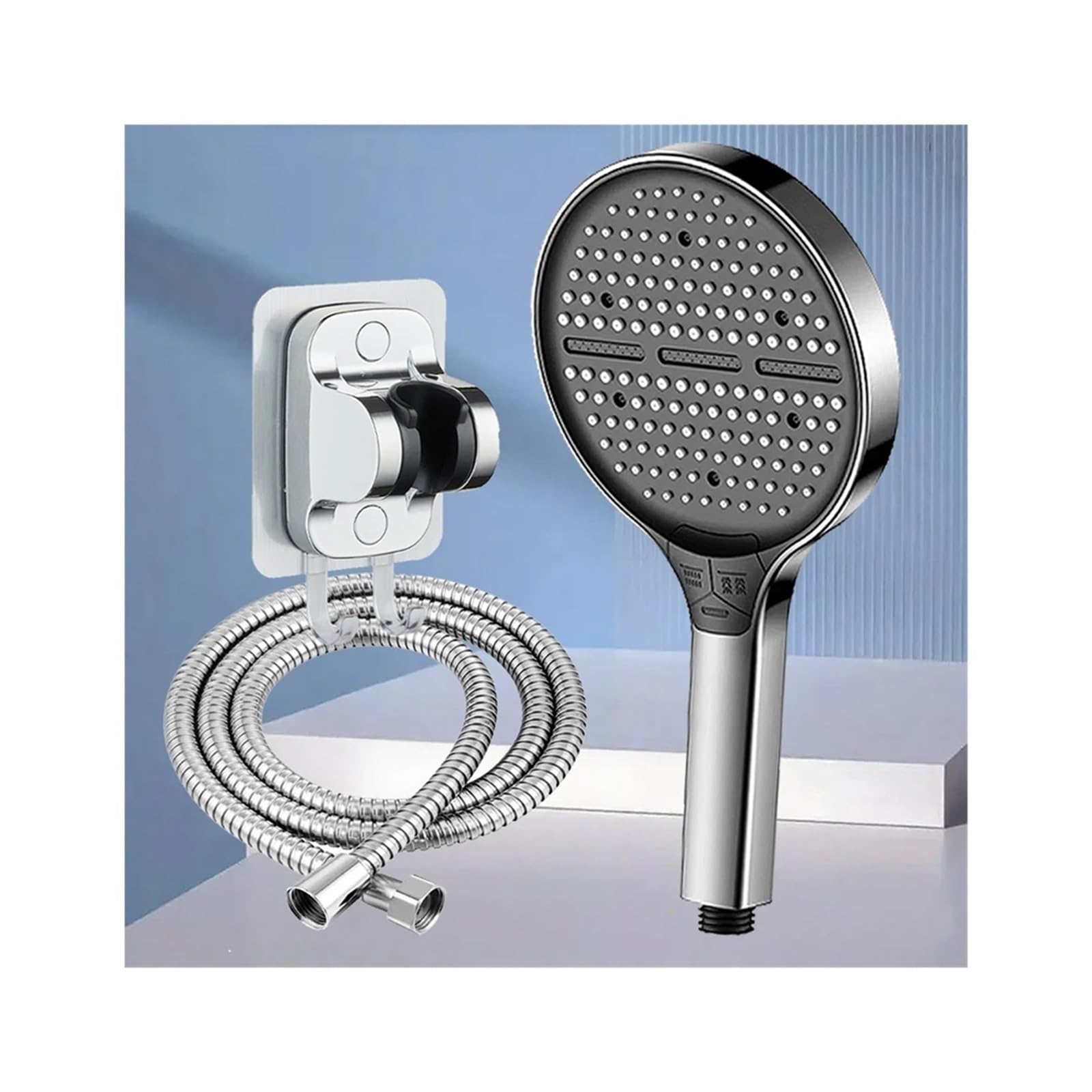 Cabezal de ducha de 3 modos de 15 cm con manguera | Alta presión, 3 modos ajustables, portátil, panel grande, uso en baño(SET A)